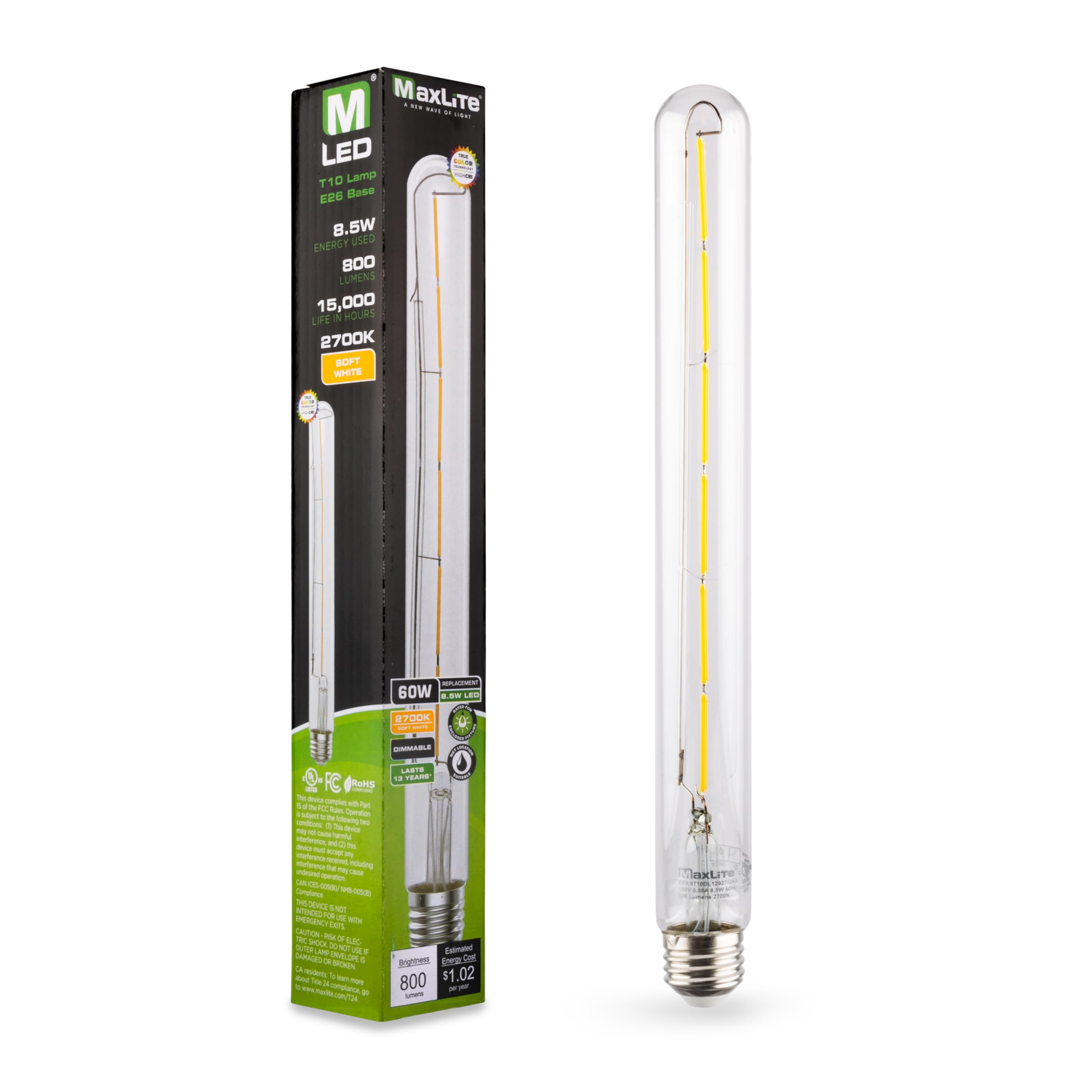 Maxlite EF8.5T10DL12927/JA8 Enclosed LED Filament Lamp, T10